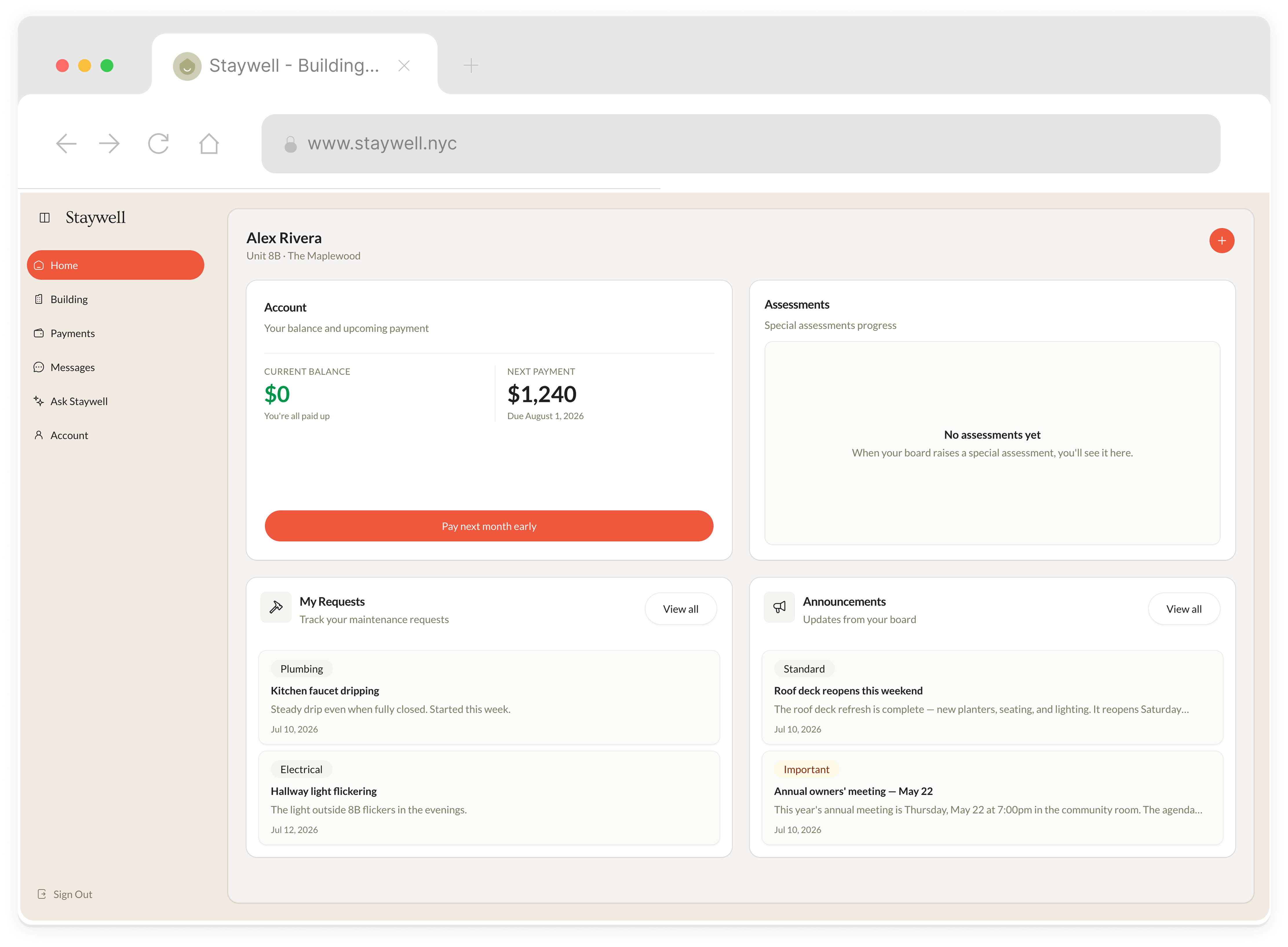 Staywell owner dashboard